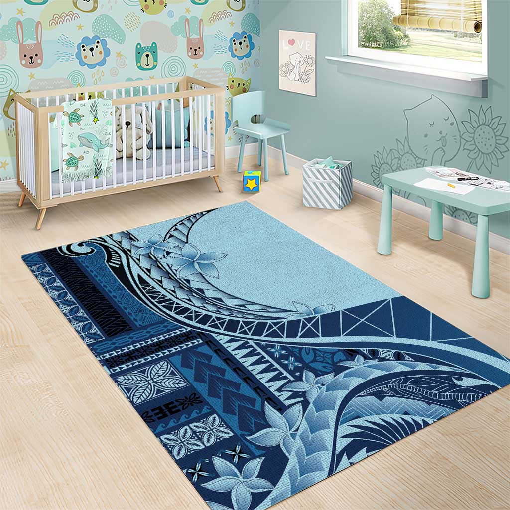 Samoa Siapo Mamanu Area Rug Plumeria Navy Blue Motifs LT7 - Polynesian Pride