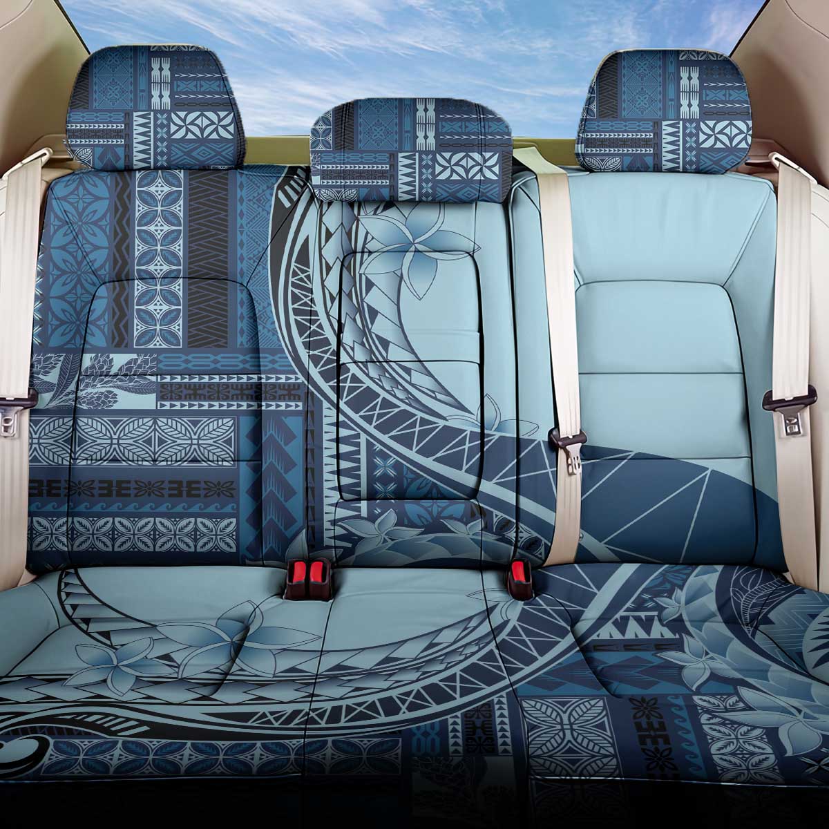 Samoa Siapo Mamanu Back Car Seat Cover Plumeria Navy Blue Motifs LT7 One Size Blue - Polynesian Pride