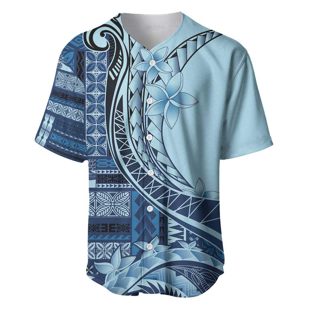 Samoa Siapo Mamanu Baseball Jersey Plumeria Navy Blue Motifs LT7 Blue - Polynesian Pride