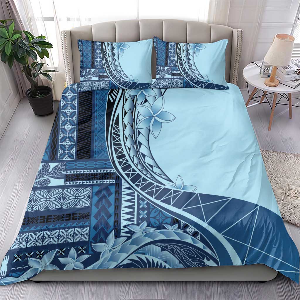 Samoa Siapo Mamanu Bedding Set Plumeria Navy Blue Motifs LT7 - Polynesian Pride