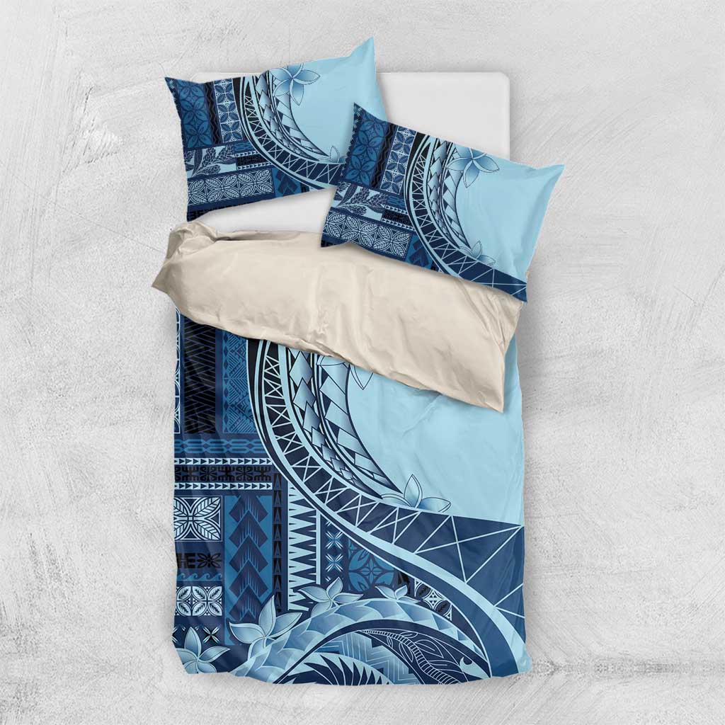 Samoa Siapo Mamanu Bedding Set Plumeria Navy Blue Motifs LT7 US Twin 172cm x 218cm Blue - Polynesian Pride