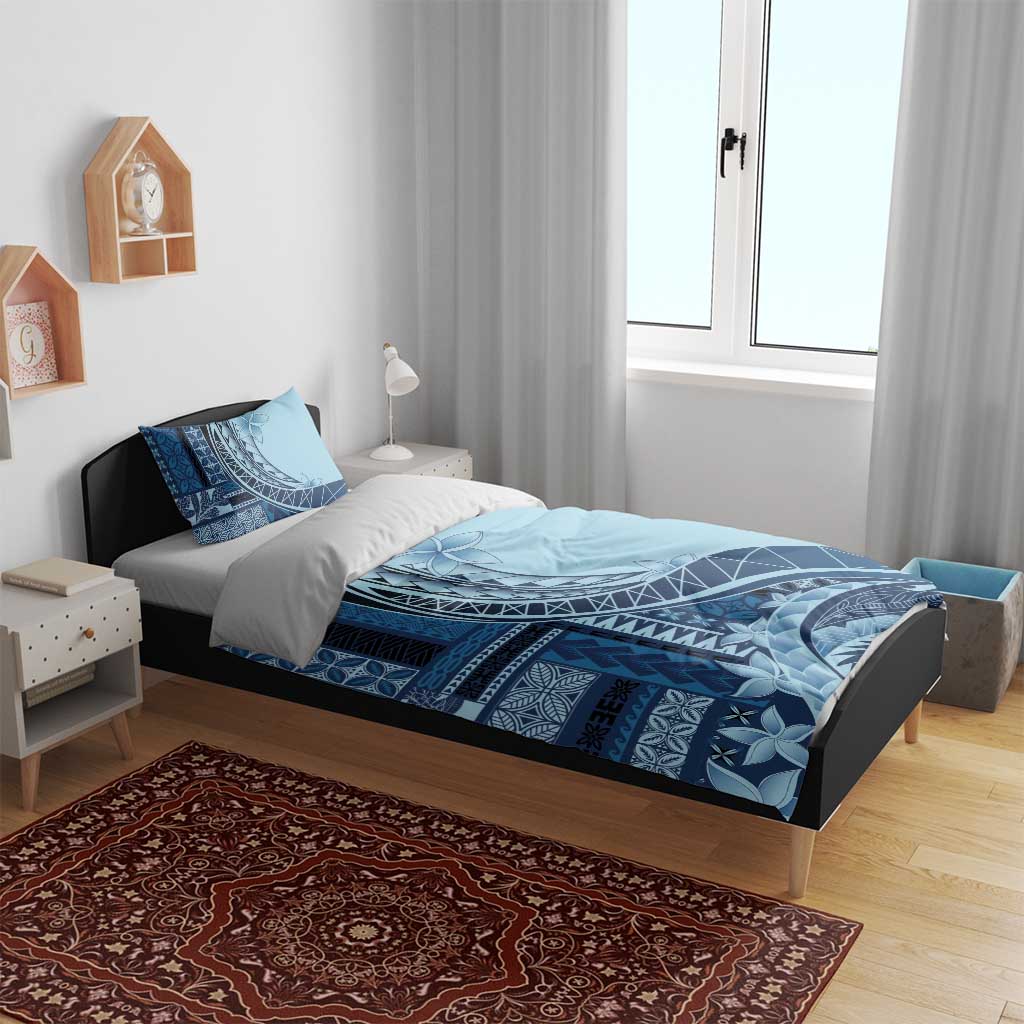 Samoa Siapo Mamanu Bedding Set Plumeria Navy Blue Motifs LT7 - Polynesian Pride