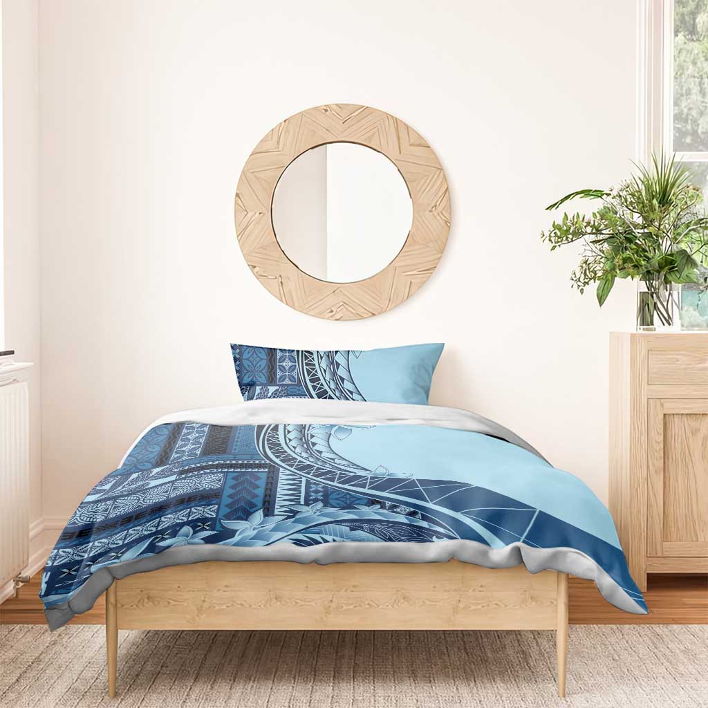Samoa Siapo Mamanu Bedding Set Plumeria Navy Blue Motifs LT7 - Polynesian Pride
