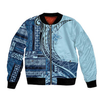Samoa Siapo Mamanu Bomber Jacket Plumeria Navy Blue Motifs LT7 Unisex Blue - Polynesian Pride