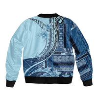 Samoa Siapo Mamanu Bomber Jacket Plumeria Navy Blue Motifs LT7 - Polynesian Pride