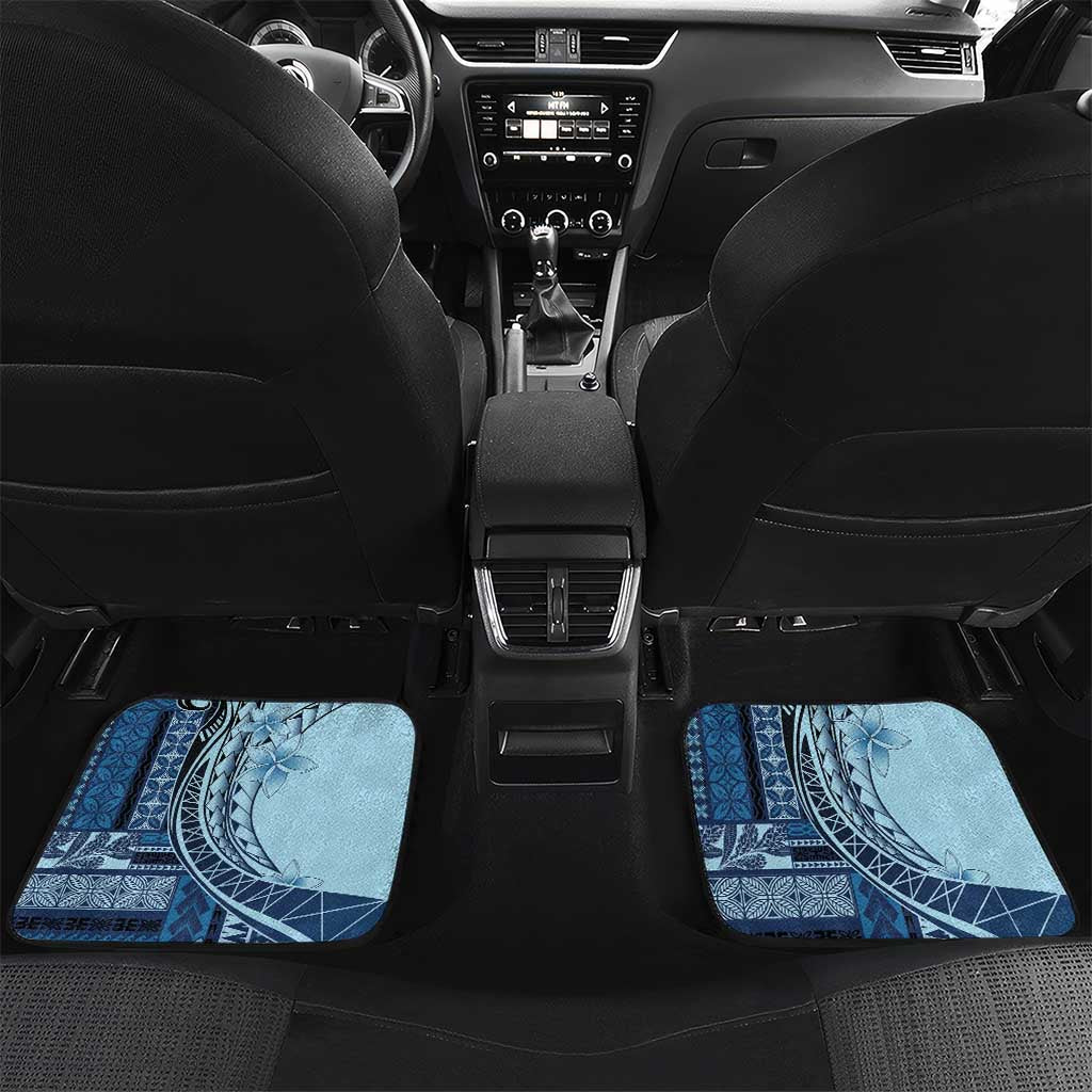 Samoa Siapo Mamanu Car Mats Plumeria Navy Blue Motifs LT7 Set 2pcs - Back Blue - Polynesian Pride