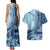 Samoa Siapo Mamanu Couples Matching Tank Maxi Dress and Hawaiian Shirt Plumeria Navy Blue Motifs