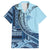 Samoa Siapo Mamanu Family Matching Off Shoulder Short Dress and Hawaiian Shirt Plumeria Navy Blue Motifs