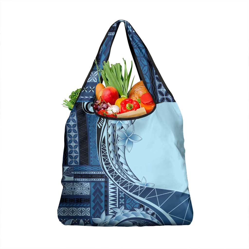 Samoa Siapo Mamanu Grocery Bag Plumeria Navy Blue Motifs LT7 1-pack One Size Blue - Polynesian Pride