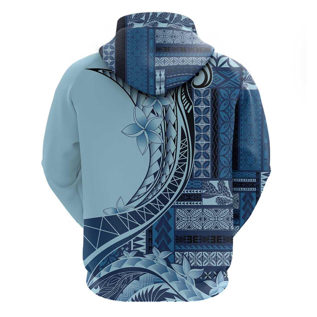 Samoa Siapo Mamanu Hoodie Plumeria Navy Blue Motifs LT7 - Polynesian Pride