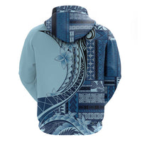 Samoa Siapo Mamanu Hoodie Plumeria Navy Blue Motifs LT7 - Polynesian Pride