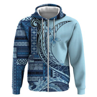 Samoa Siapo Mamanu Hoodie Plumeria Navy Blue Motifs LT7 Zip Hoodie Blue - Polynesian Pride