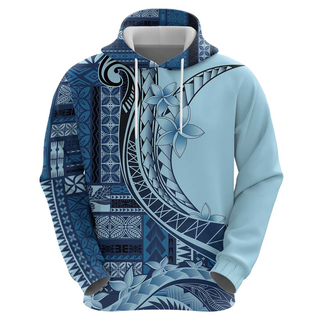 Samoa Siapo Mamanu Hoodie Plumeria Navy Blue Motifs LT7 - Polynesian Pride