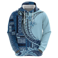 Samoa Siapo Mamanu Hoodie Plumeria Navy Blue Motifs LT7 - Polynesian Pride