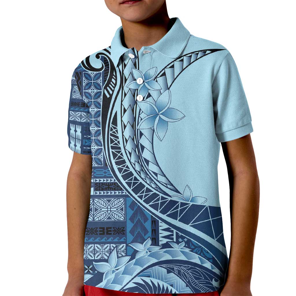 Samoa Siapo Mamanu Kid Polo Shirt Plumeria Navy Blue Motifs LT7 Kid Blue - Polynesian Pride