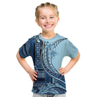 Samoa Siapo Mamanu Kid T Shirt Plumeria Navy Blue Motifs LT7 Blue - Polynesian Pride