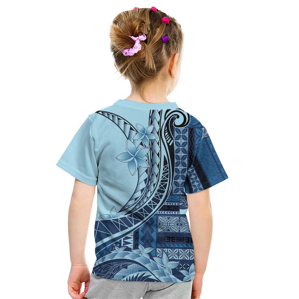 Samoa Siapo Mamanu Kid T Shirt Plumeria Navy Blue Motifs LT7 - Polynesian Pride