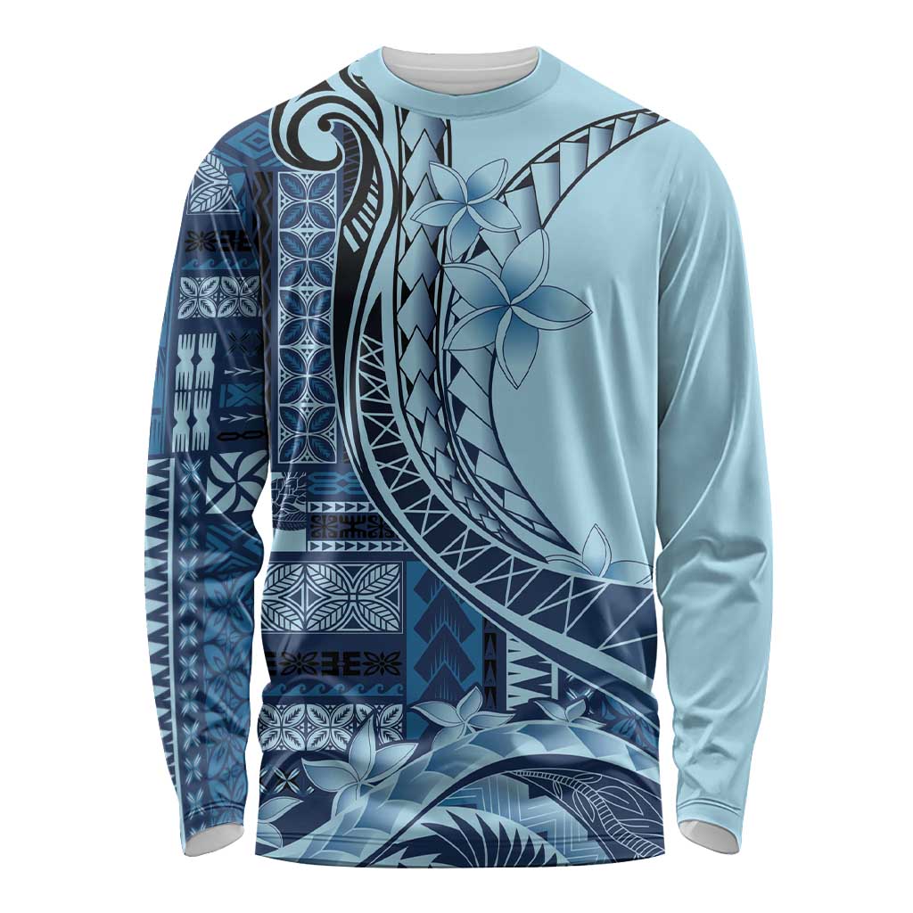 Samoa Siapo Mamanu Long Sleeve Shirt Plumeria Navy Blue Motifs LT7 Unisex Blue - Polynesian Pride
