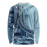 Samoa Siapo Mamanu Long Sleeve Shirt Plumeria Navy Blue Motifs LT7 Unisex Blue - Polynesian Pride