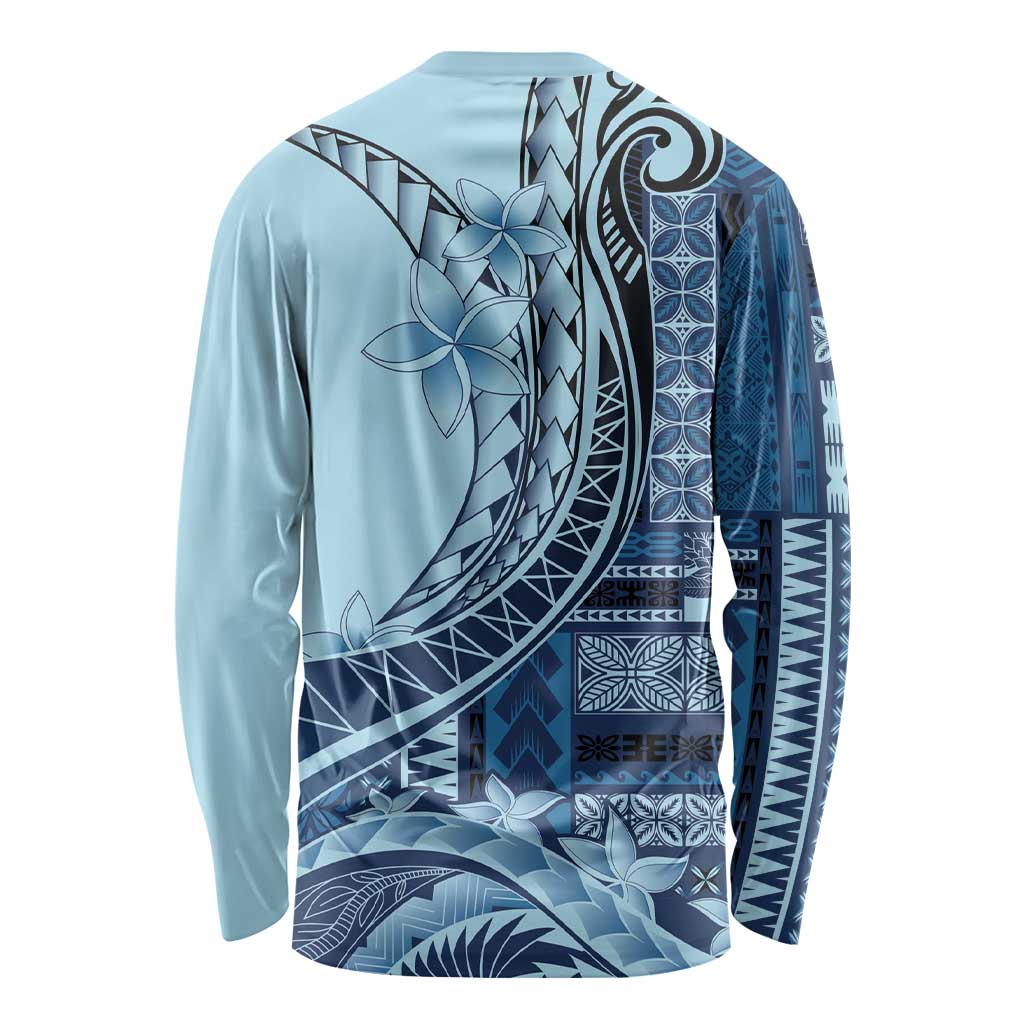 Samoa Siapo Mamanu Long Sleeve Shirt Plumeria Navy Blue Motifs LT7 - Polynesian Pride