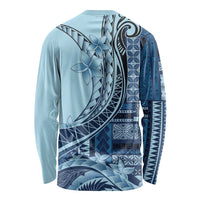 Samoa Siapo Mamanu Long Sleeve Shirt Plumeria Navy Blue Motifs LT7 - Polynesian Pride