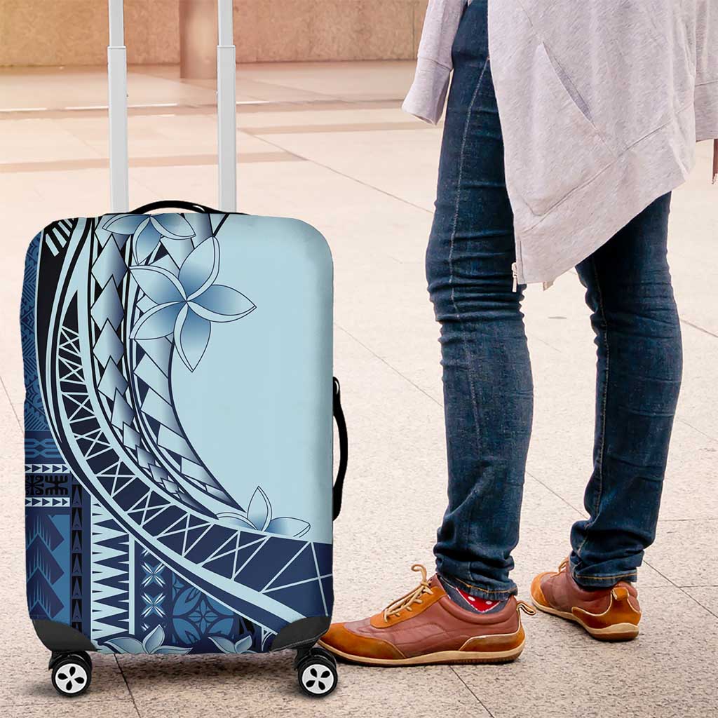 Samoa Siapo Mamanu Luggage Cover Plumeria Navy Blue Motifs LT7 Blue - Polynesian Pride