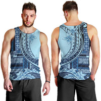 Samoa Siapo Mamanu Men Tank Top Plumeria Navy Blue Motifs LT7 - Polynesian Pride
