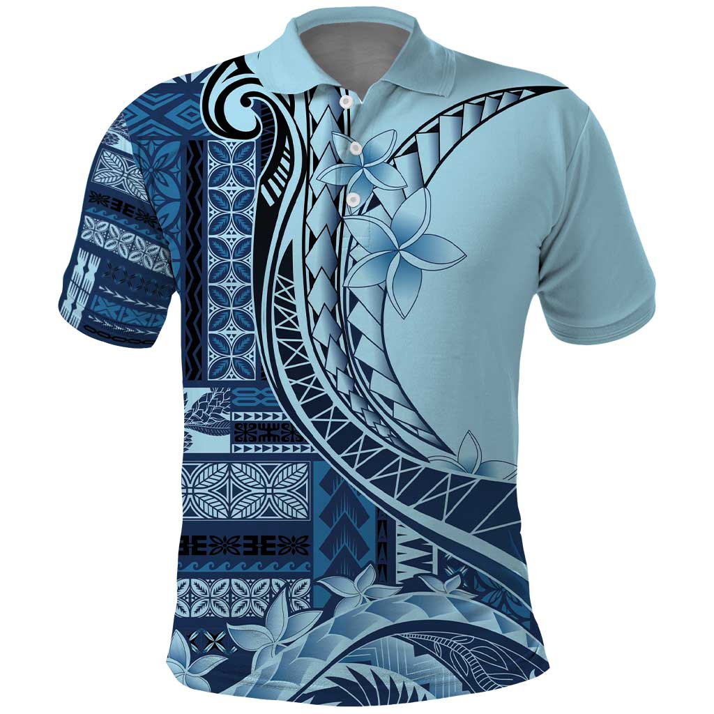 Samoa Siapo Mamanu Polo Shirt Plumeria Navy Blue Motifs LT7 Blue - Polynesian Pride