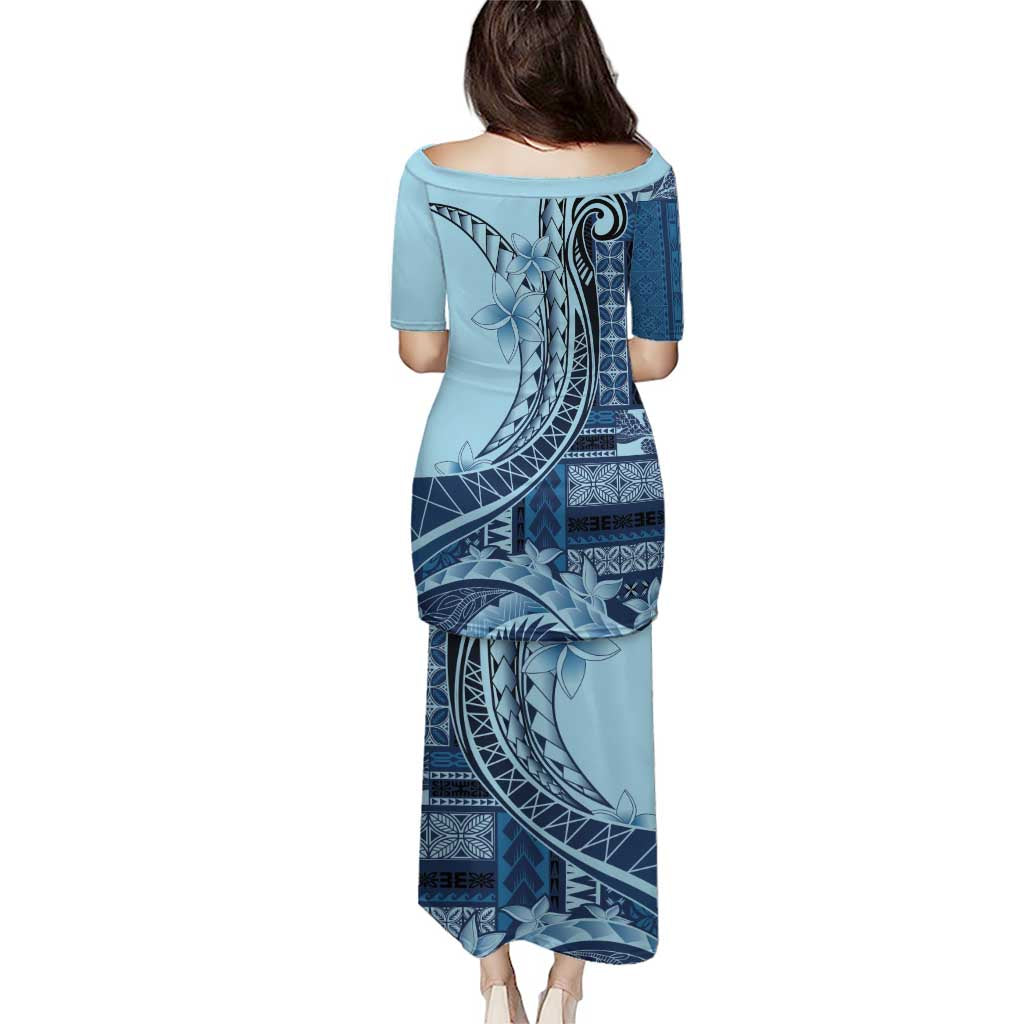 Samoa Siapo Mamanu Puletasi Plumeria Navy Blue Motifs LT7 - Polynesian Pride