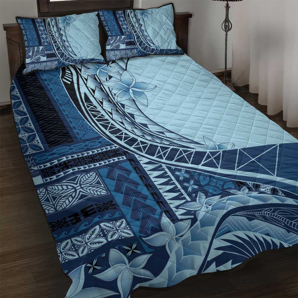 Samoa Siapo Mamanu Quilt Bed Set Plumeria Navy Blue Motifs LT7 Blue - Polynesian Pride