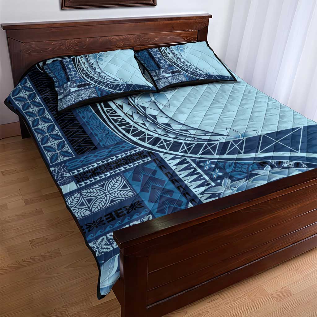 Samoa Siapo Mamanu Quilt Bed Set Plumeria Navy Blue Motifs LT7 - Polynesian Pride