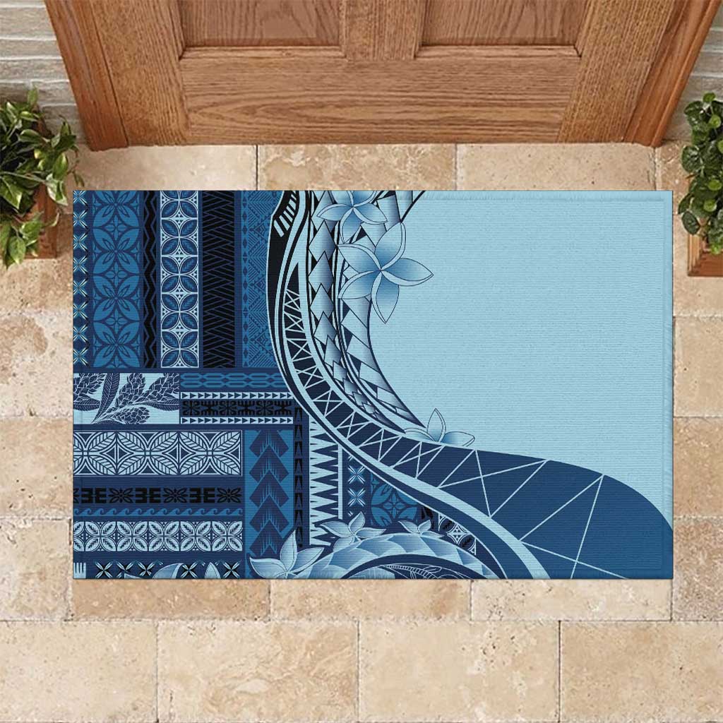 Samoa Siapo Mamanu Rubber Doormat Plumeria Navy Blue Motifs LT7 Blue - Polynesian Pride