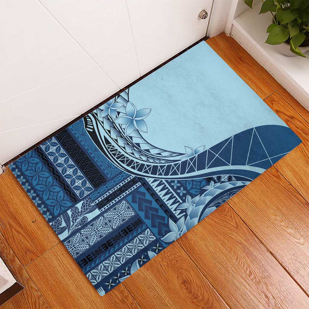 Samoa Siapo Mamanu Rubber Doormat Plumeria Navy Blue Motifs LT7 - Polynesian Pride