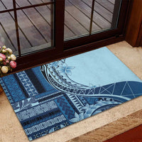 Samoa Siapo Mamanu Rubber Doormat Plumeria Navy Blue Motifs LT7 - Polynesian Pride