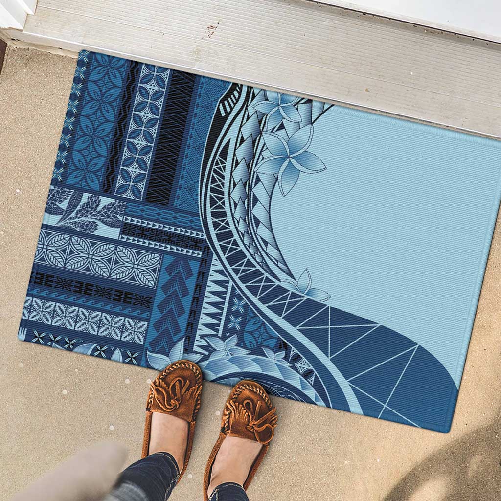 Samoa Siapo Mamanu Rubber Doormat Plumeria Navy Blue Motifs LT7 - Polynesian Pride