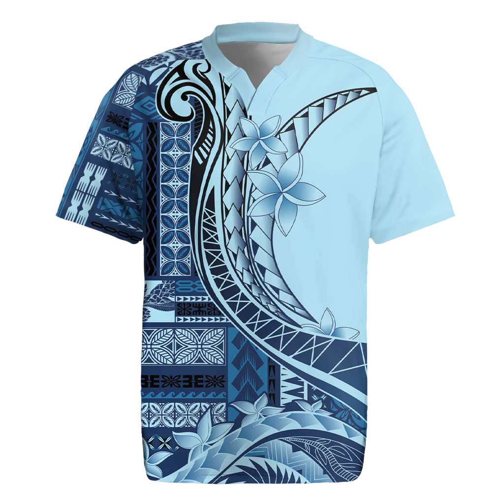 Samoa Siapo Mamanu Rugby Jersey Plumeria Navy Blue Motifs LT7 Blue - Polynesian Pride