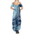 Samoa Siapo Mamanu Summer Maxi Dress Plumeria Navy Blue Motifs