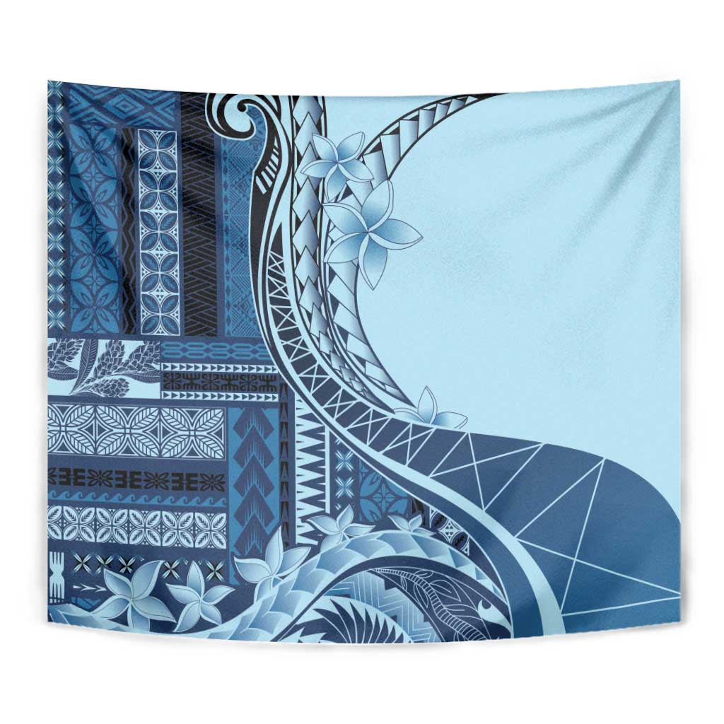 Samoa Siapo Mamanu Tapestry Plumeria Navy Blue Motifs LT7 - Polynesian Pride
