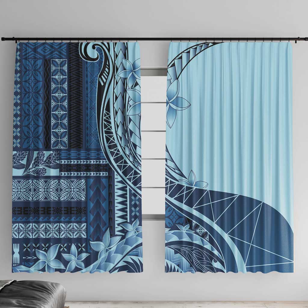 Samoa Siapo Mamanu Window Curtain Plumeria Navy Blue Motifs LT7 With Hooks Blue - Polynesian Pride