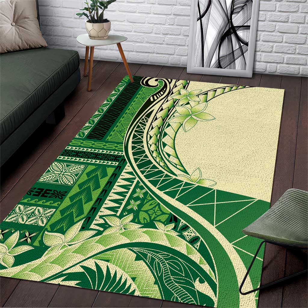 Samoa Siapo Mamanu Area Rug Plumeria Emerald Motifs LT7 Green - Polynesian Pride