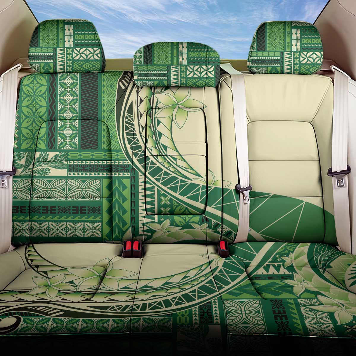 Samoa Siapo Mamanu Back Car Seat Cover Plumeria Emerald Motifs LT7 One Size Green - Polynesian Pride