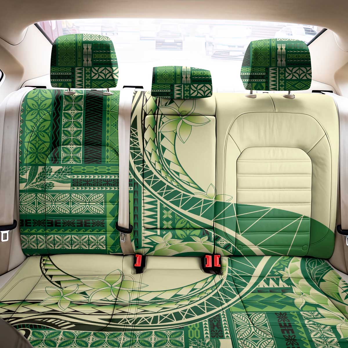 Samoa Siapo Mamanu Back Car Seat Cover Plumeria Emerald Motifs LT7 - Polynesian Pride