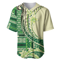 Samoa Siapo Mamanu Baseball Jersey Plumeria Emerald Motifs LT7 Green - Polynesian Pride