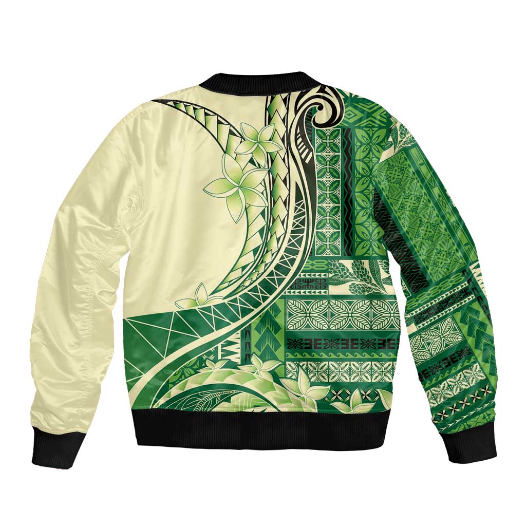 Samoa Siapo Mamanu Bomber Jacket Plumeria Emerald Motifs LT7 - Polynesian Pride