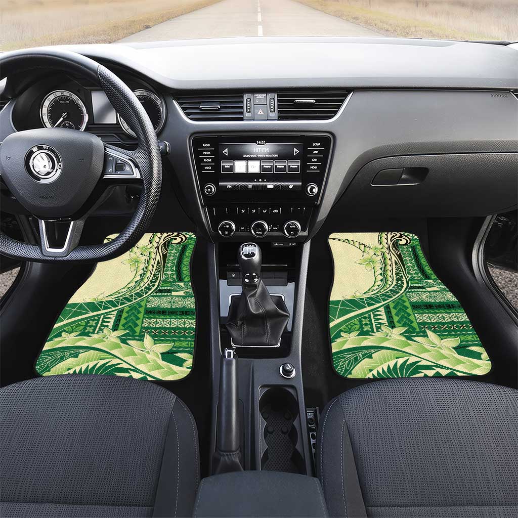 Samoa Siapo Mamanu Car Mats Plumeria Emerald Motifs LT7 Set 2pcs - Front Green - Polynesian Pride