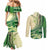 Samoa Siapo Mamanu Couples Matching Mermaid Dress and Long Sleeve Button Shirt Plumeria Emerald Motifs