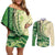 Samoa Siapo Mamanu Couples Matching Off Shoulder Short Dress and Long Sleeve Button Shirt Plumeria Emerald Motifs