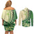 Samoa Siapo Mamanu Couples Matching Off Shoulder Short Dress and Long Sleeve Button Shirt Plumeria Emerald Motifs