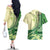 Samoa Siapo Mamanu Couples Matching Off The Shoulder Long Sleeve Dress and Hawaiian Shirt Plumeria Emerald Motifs