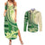 Samoa Siapo Mamanu Couples Matching Summer Maxi Dress and Long Sleeve Button Shirt Plumeria Emerald Motifs